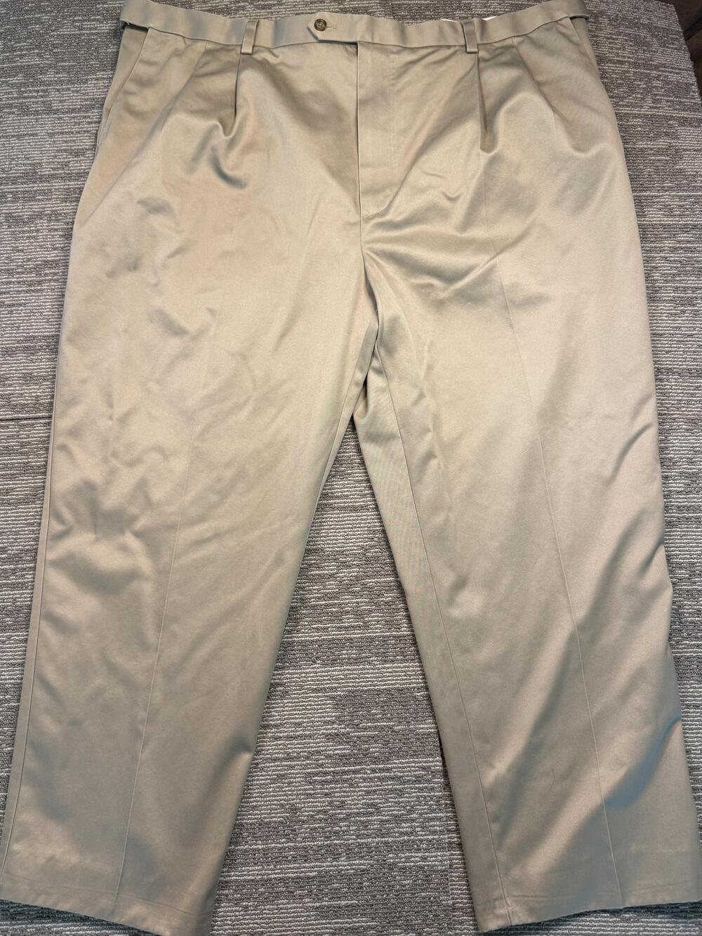 Roundtree & Yorke Pants Mens 46x29 Beige Pleated Khaki Straight Leg Casual